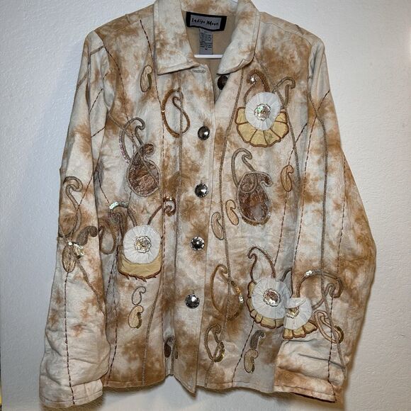 Indigo Moon Women's Size Medium Embroidered Button Front Jacket Vintage Fall - Picture 1 of 8